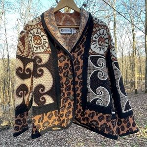 Kokopelli Southwestern Cowboy Tapestry Concho Cardigan Jacket Size Medium